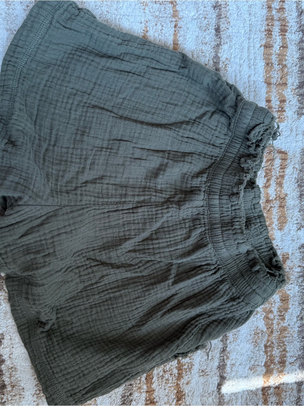 aerie Olive Green Crinkled Elastic-Waist Shorts